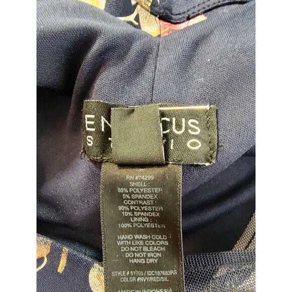 En Focus Studio Woman Blue Floral Sheath Dress Sz 8 Netting Detail Neck & Sides - Picture 8 of 8